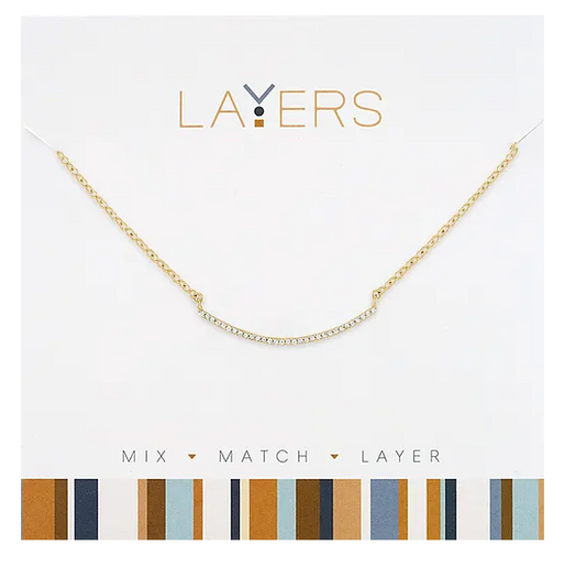 Gold CZ Curved Bar Layers Necklace Lay-139G
