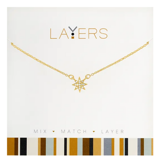 Gold CZ Starburst Layers Necklace