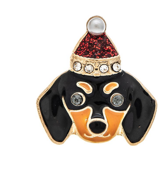 Gold Doxie Dachshund Santa Dog Enamel Post Earring