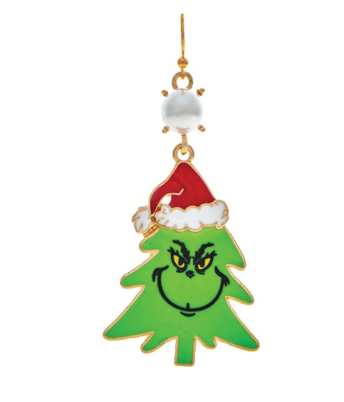 Gold Green Wicked Green Tree Guy Santa Hat Enamel Earring