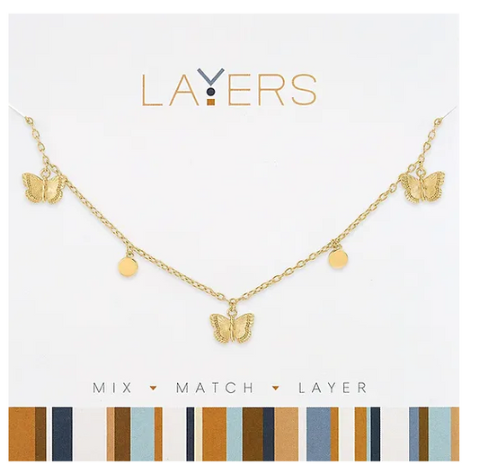 Gold Multi Petite Butterflies Layers Necklace Lay-189G