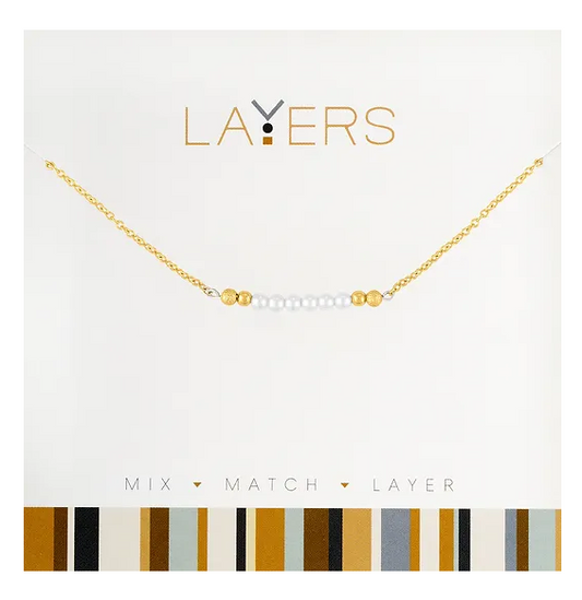 Gold Pearl Bar Layers Necklace
