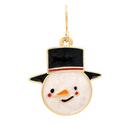 Gold Pointy Carrot Nose Happy Snowman Enamel Earring