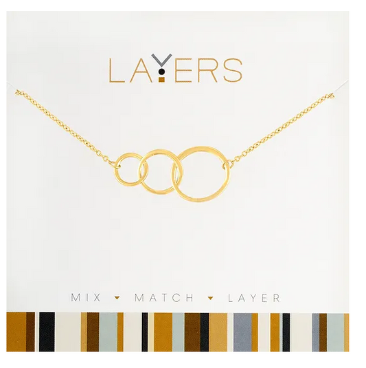 Gold Trio Open Circles Layers Necklace LAY-43G
