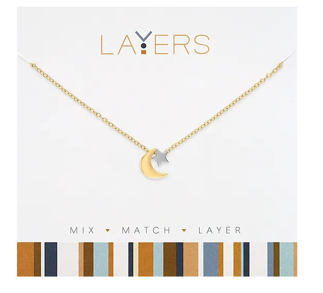 Gold Two-Tone Moon & Star Layers Necklace