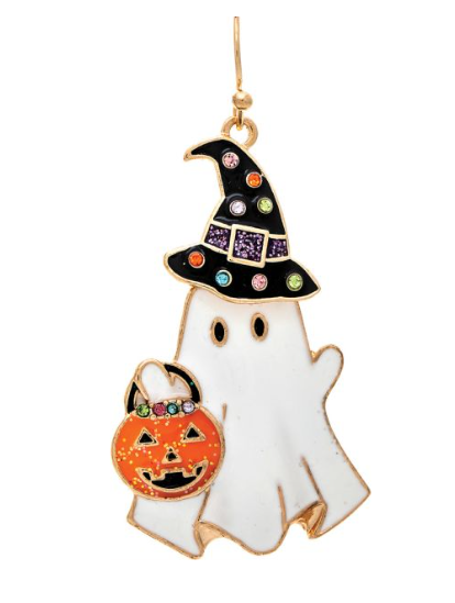 Gold Witchy Ghost Halloween Enamel Earring