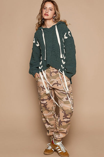 V-neck balloon sleeve tie detail solid Sweater