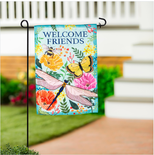 Greenhouse Garden Welcome Friends Applique Flag
