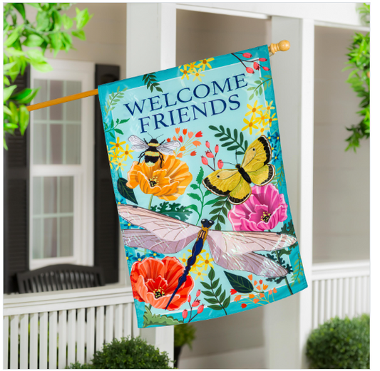 Greenhouse Garden Welcome Friends Applique Flag