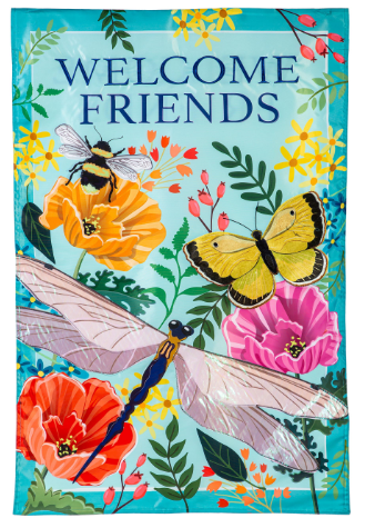 Greenhouse Garden Welcome Friends Applique Flag