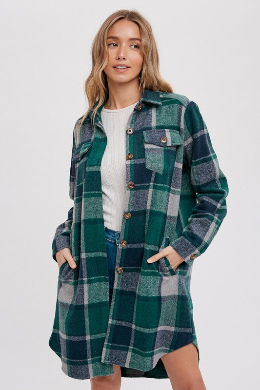 FLANNEL PLAID LONGLINE SHACKET