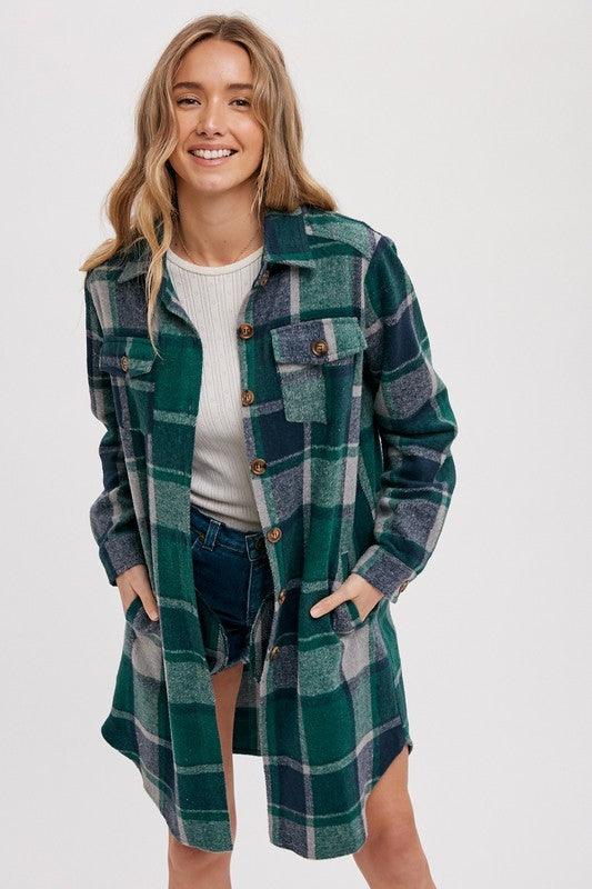 FLANNEL PLAID LONGLINE SHACKET