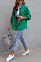 RAW HEM POCKET DESIGN DENIM COAT