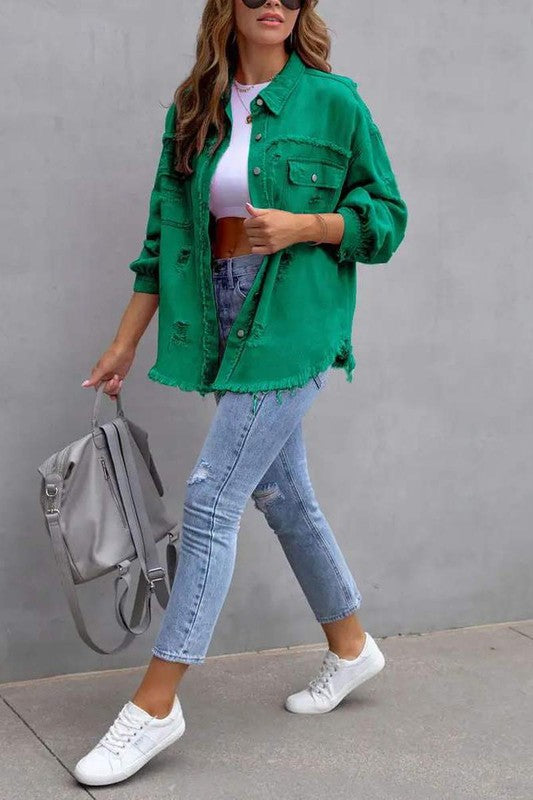 RAW HEM POCKET DESIGN DENIM COAT