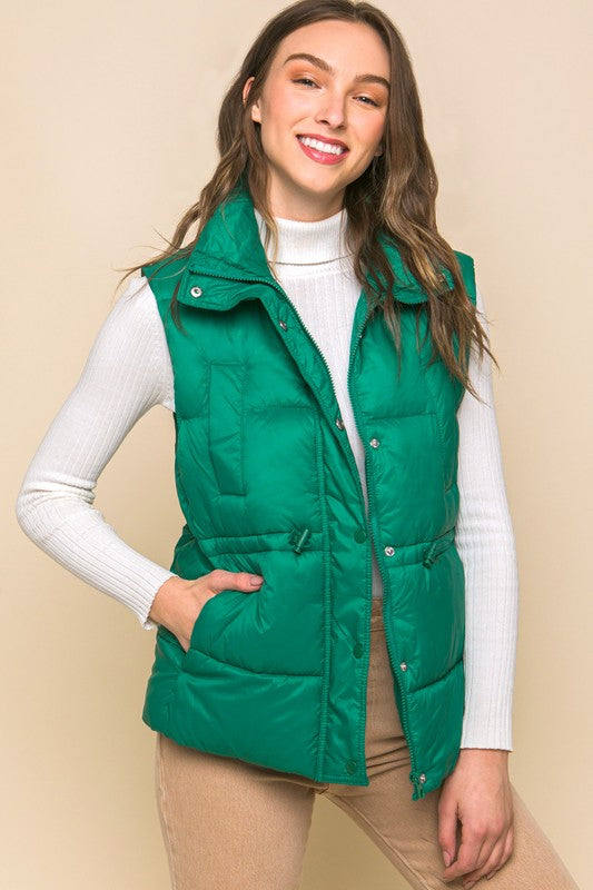 Zip Up Button Puffer Vest with Waist Toggles !