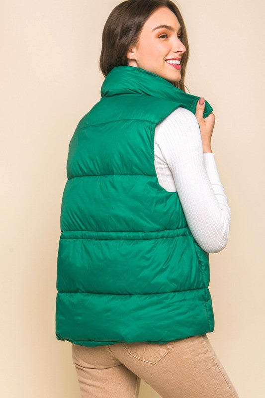 Zip Up Button Puffer Vest with Waist Toggles !