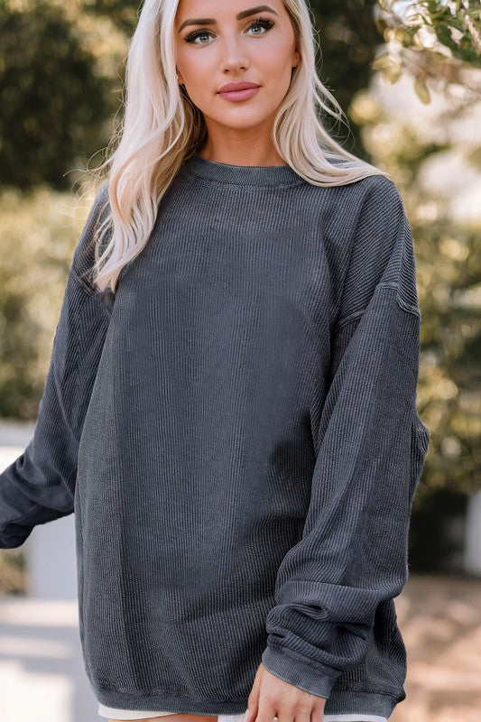 Ribbed Corded Oversized Sweatshirt