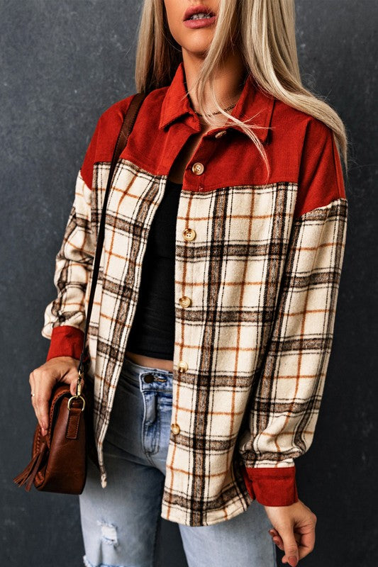 Hailey  Contrast Corduroy Plaid Shacket !