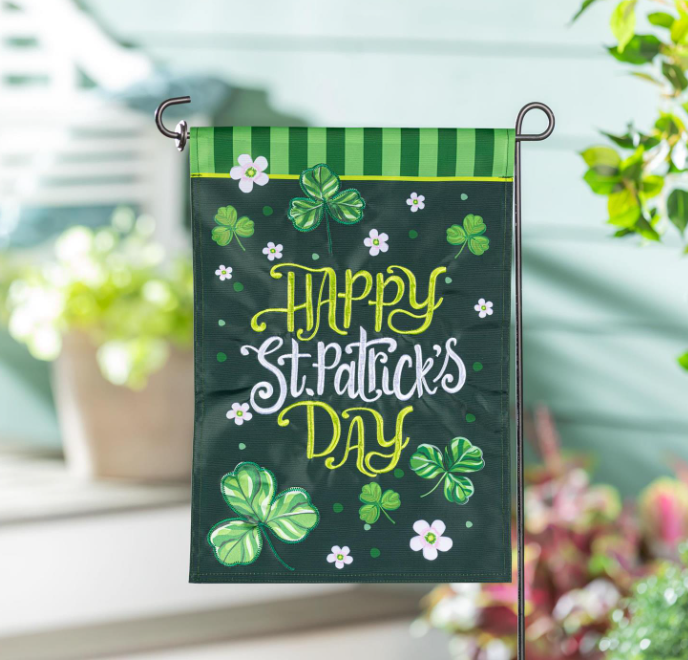 Happy St. Patrick's Day Shamrocks Applique Flag