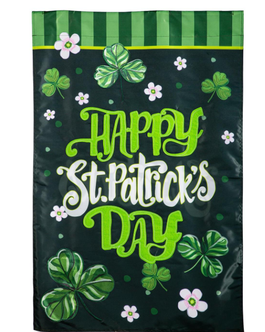 Happy St. Patrick's Day Shamrocks Applique Flag