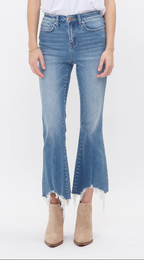 HIGH RISE CROP FLARE W. UNEVEN HEM