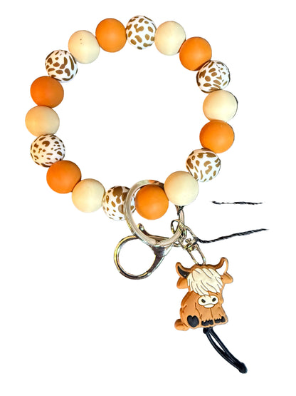 Highland Cow Multi Beaded Bracelet Key Ring