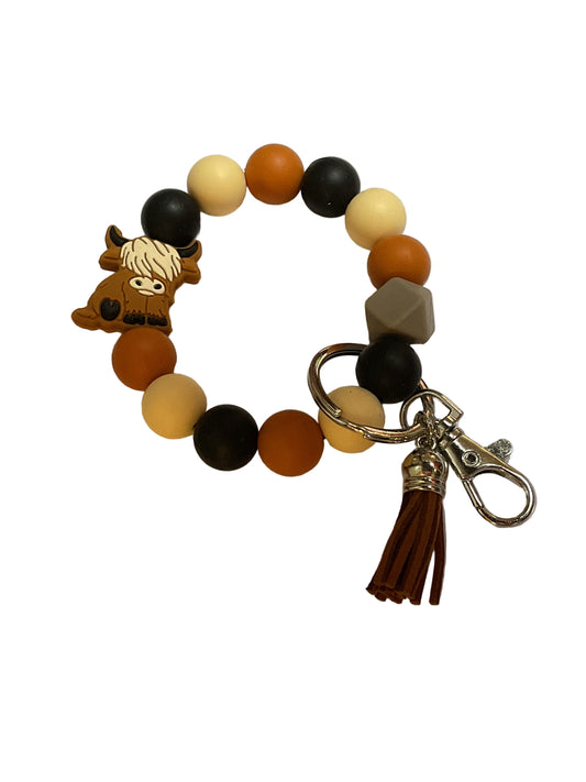Highland Cow Multi Beaded Bracelet Key Ring