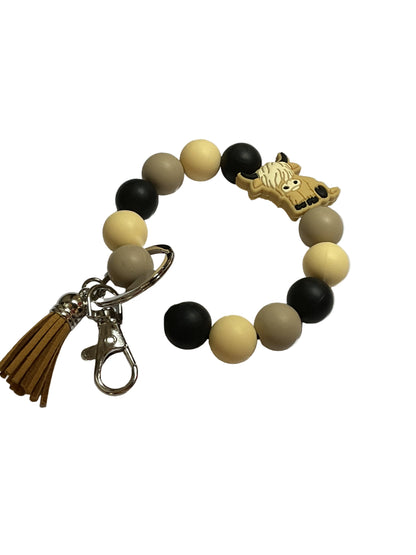 Highland Cow Multi Beaded Bracelet Key Ring
