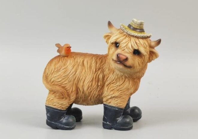 Resin Highland Cow Standing with Hat