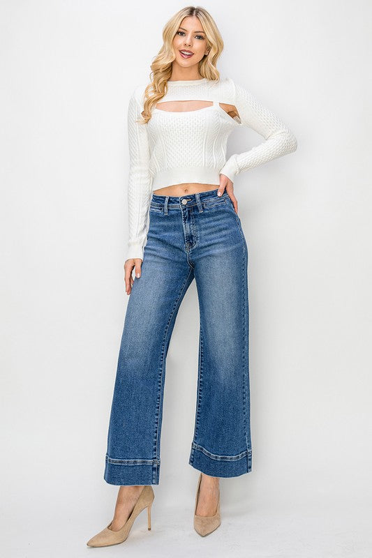 High Rise Crop Wide Jeans