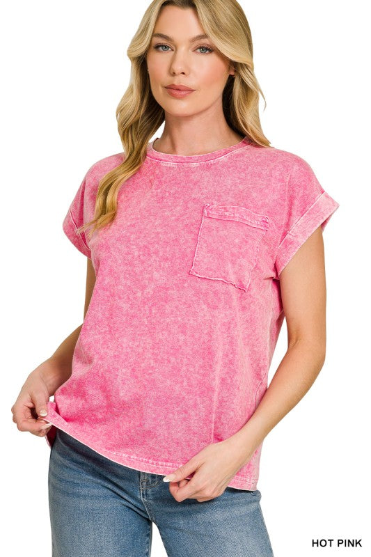 Halo Snow Washed Cuffed Short Sleeve Pocket Tee
