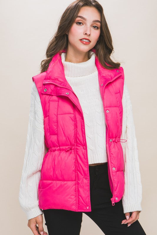 Zip Up Button Puffer Vest with Waist Toggles !