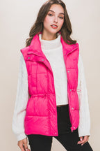 Zip Up Button Puffer Vest with Waist Toggles !
