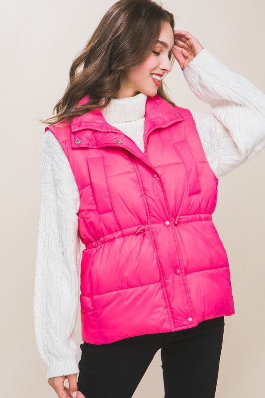 Zip Up Button Puffer Vest with Waist Toggles !