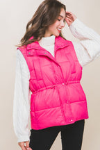 Zip Up Button Puffer Vest with Waist Toggles !