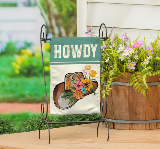Howdy Floral Cowboy Hat Burlap Flag