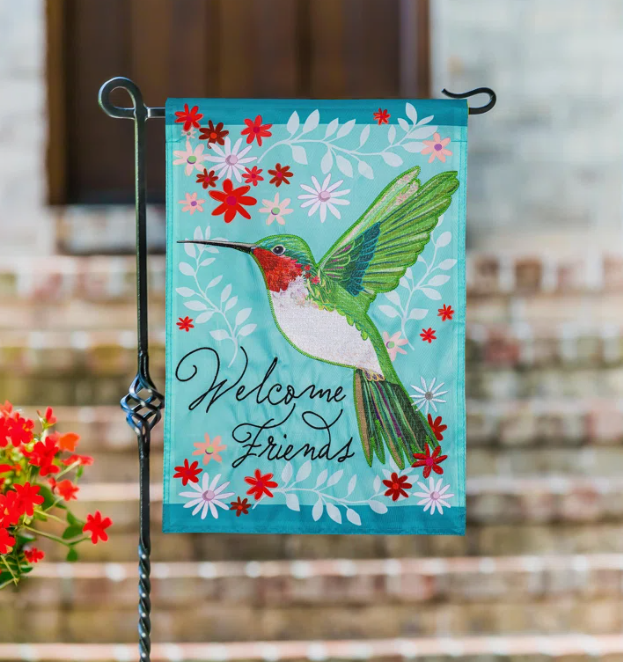 Hummingbird Welcome Applique Flag