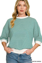 Striped Contrast Trim Rib Banded Top