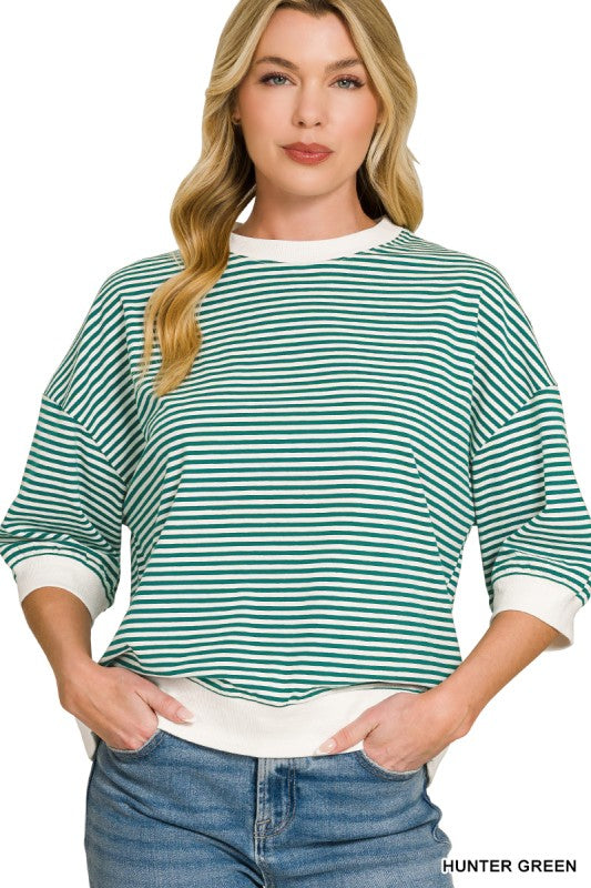 Striped Contrast Trim Rib Banded Top