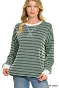 Raised Rib Striped Round Neck Pullover
