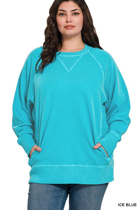 Plus PIGMENT DYED FRENCH TERRY PULLOVER WITH POCKETS