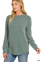 Raised Rib Round Neck Long Sleeve Top