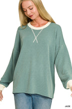 Raised Rib Round Neck Pullover