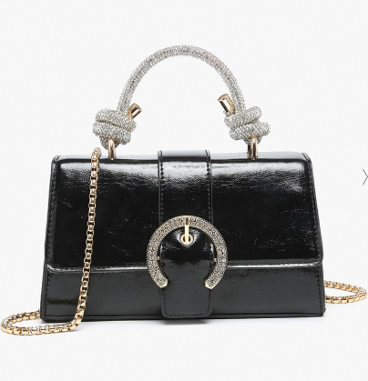 Brielle Metallic Buckle-Front Crossbody/Clutch w/ Chain Strap