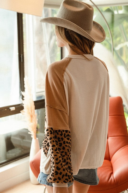 Jeanna Leopard and Knit Mixed Top