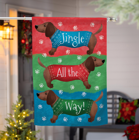 Jingle All The Way Dachshund Suede Flag