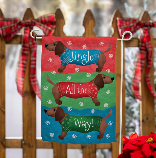 Jingle All The Way Dachshund Suede Flag