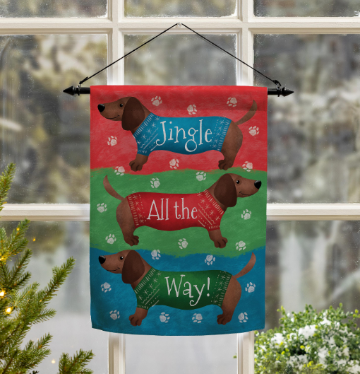 Jingle All The Way Dachshund Suede Flag