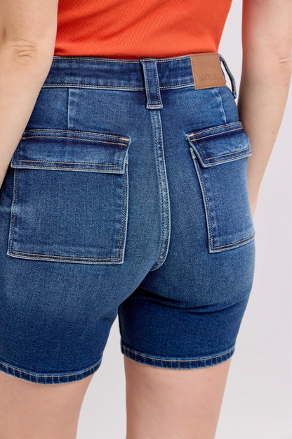 Judy Blue HW Bermudas W/ Back Flap Pockets