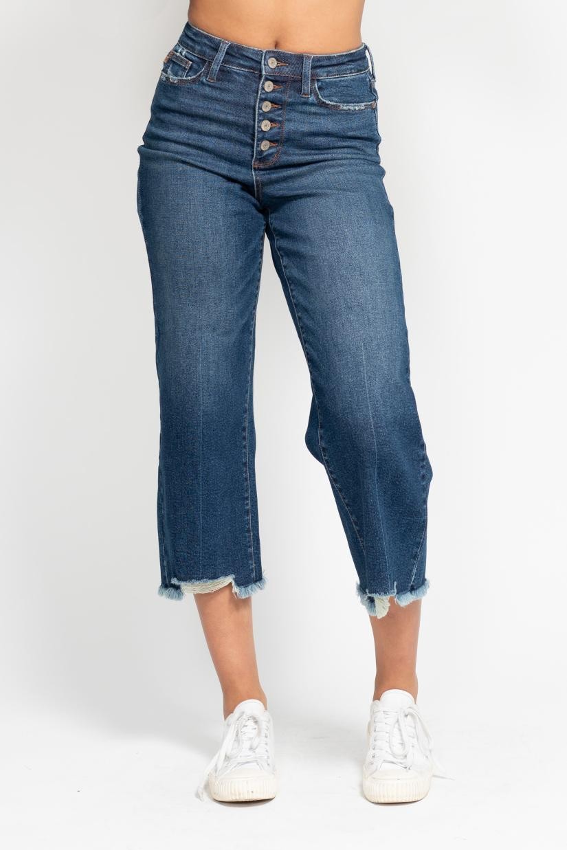 Judy Blue HW Button Fly Destroy Hem Crop Wide